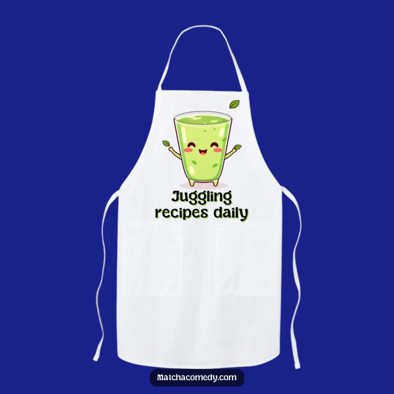 Funny Kawaii Matcha Juggling Apron: Happy Beverage Kitchen Fun