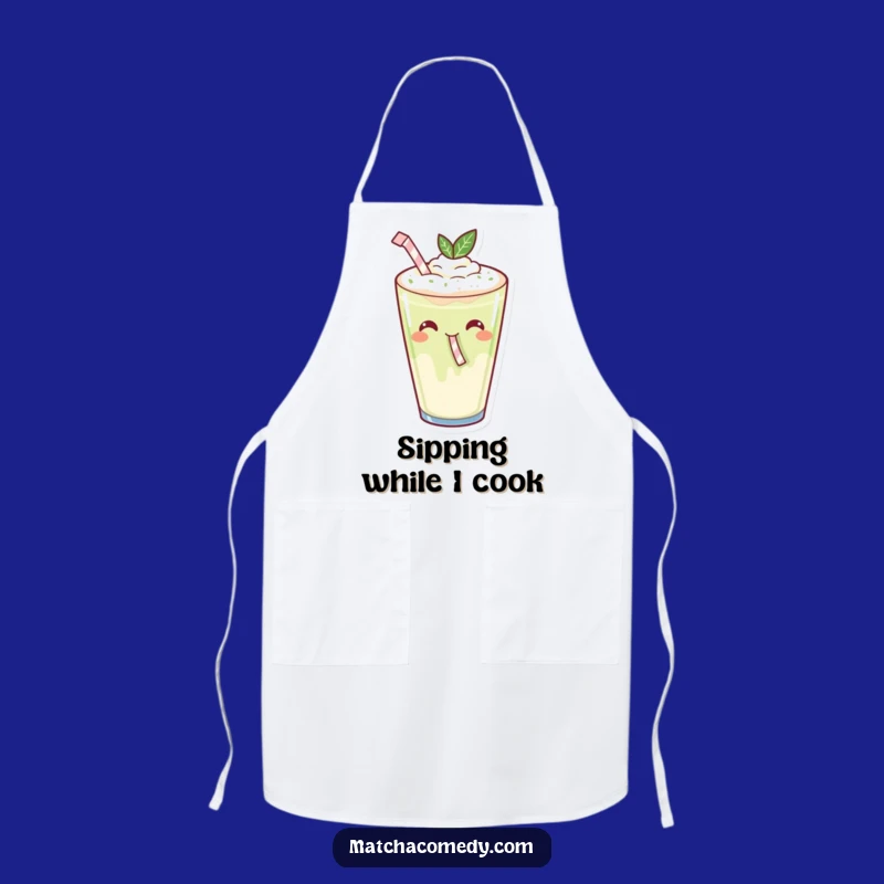 Funny Kawaii Matcha Latte Apron: Gleeful Sipping Kitchen Fun