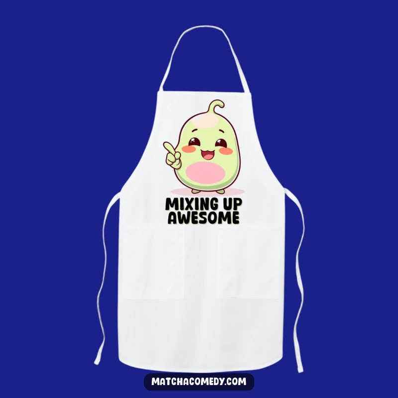 Funny Kawaii Matcha Bean Apron: Giggling Chef Pointing Up - Kitchen Fun - Great Funny Gift!