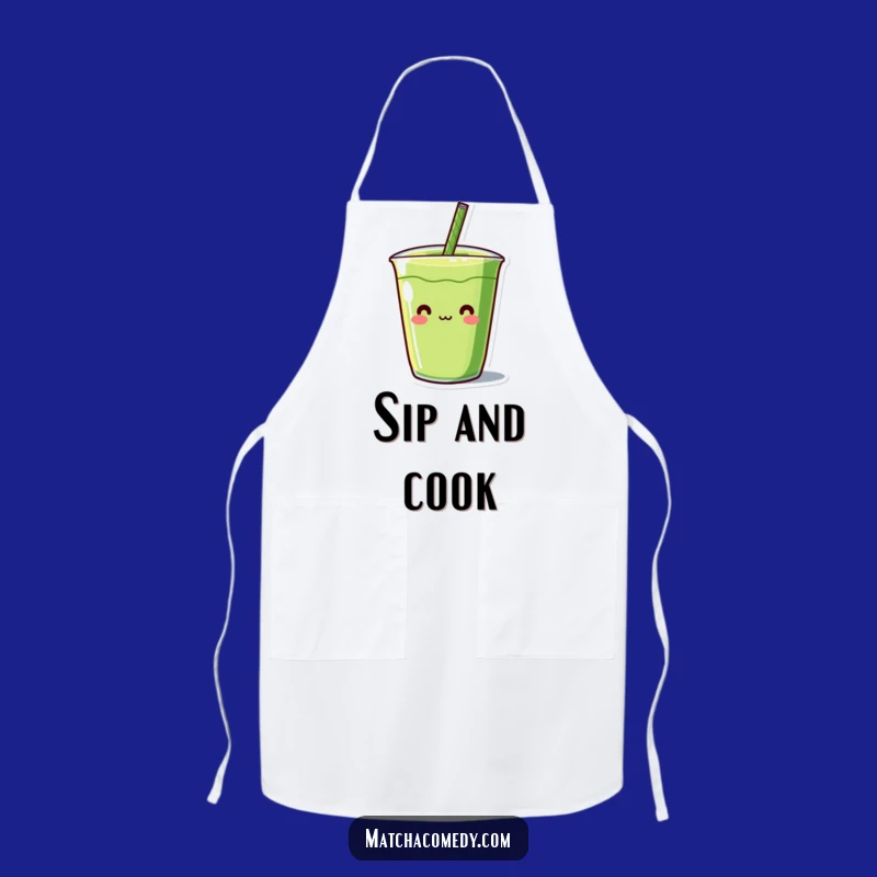 Funny Kawaii Matcha Straw Apron - Quirky Character for Kitchen Fun