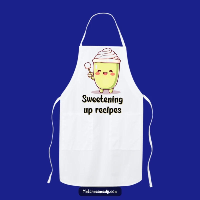 Funny Matcha Latte Sugar Seeker Apron: Excited Cook, Floating Cube, Kitchen Gift