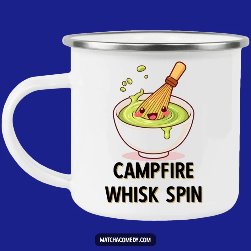 Adventure Funny Matcha Whisk Spin Camping Mug: Kawaii Character, Outdoor Gift