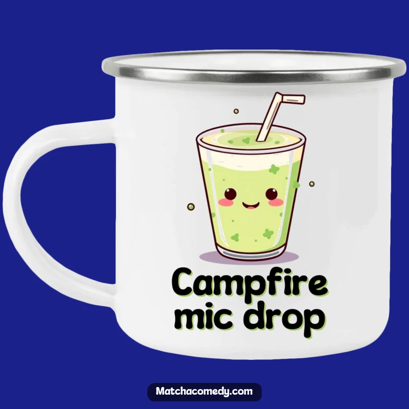 Funny Kawaii Matcha Drink Mic Drop Camping Mug - Bold Outdoor Statement Cup