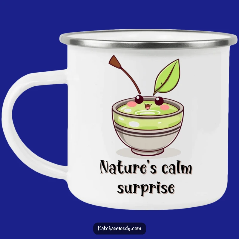 Funny Kawaii Matcha Bowl Camping Mug: Amused Leaf Adventure, Ideal Funny Gift for Outdoors