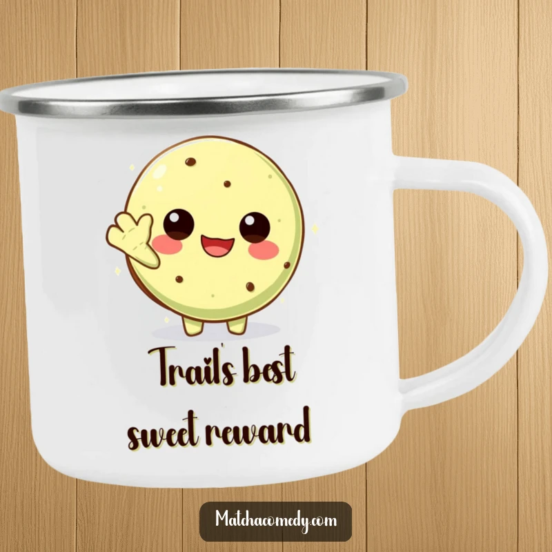 Funny Kawaii Matcha Cookie Camping Mug: Durable and portable, featuring a cute character waving hello on your outdoor journeys.