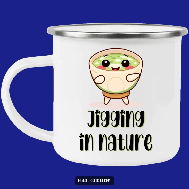 Funny Matcha Bowl Camping Mug: Dance Your Way Through Adventure with This Cheerful Mug!