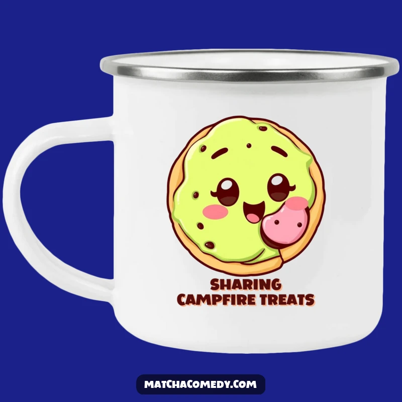 Funny Matcha Cookie Camping Mug: Rugged Kawaii Cookie Offering Outdoor Treat