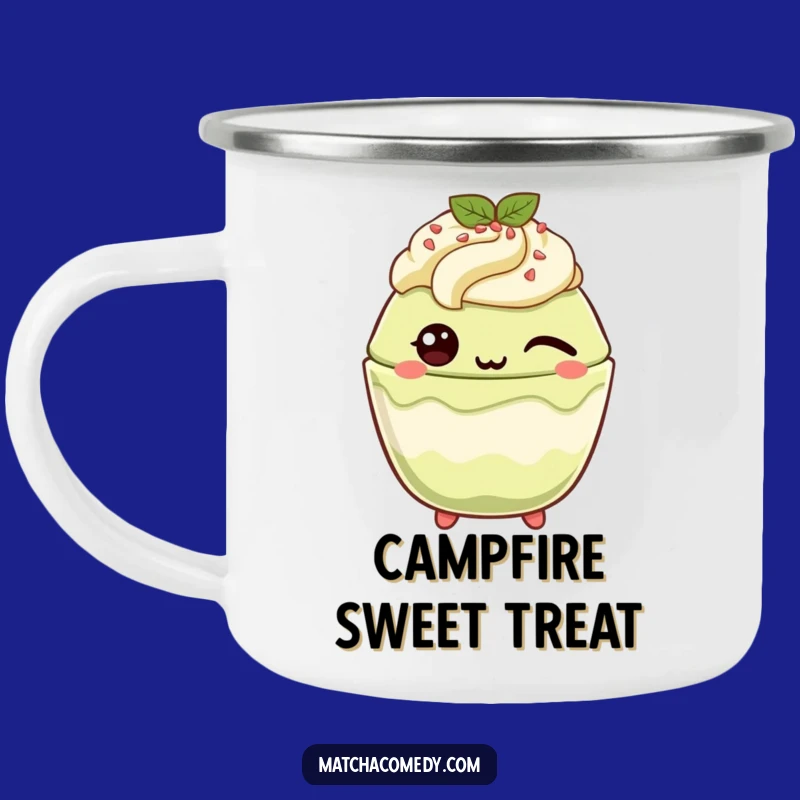 Funny Winking Matcha Parfait Camping Mug: Durable & Playful Outdoor Gift