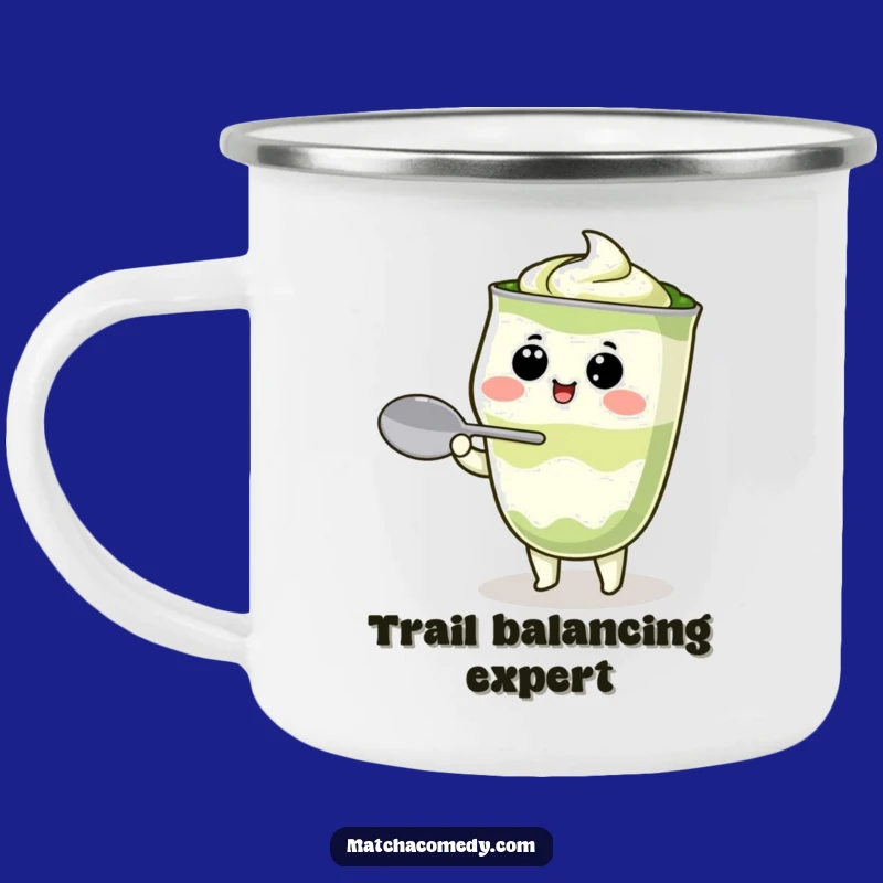 Funny Kawaii Matcha Latte Camping Mug - Durable Character Balancing Spoon Cup, Gift Idea