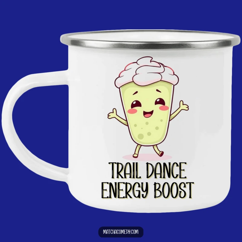 Funny Matcha Latte Dancer Camping Mug: Giggling Character, Silly Dance, Outdoor Gift