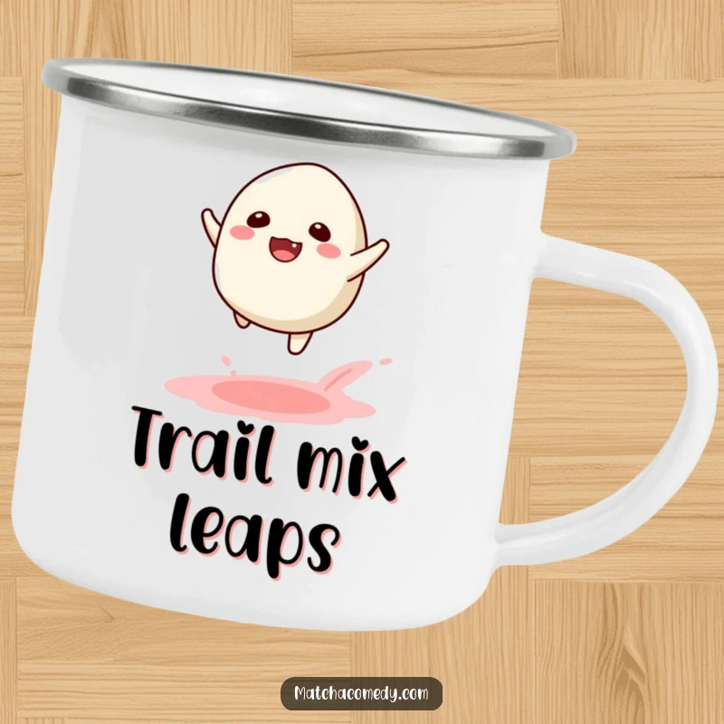 Funny Kawaii Matcha Mochi Leap Camping Mug: A joyful matcha mochi leaping, perfect for your outdoor excursions.