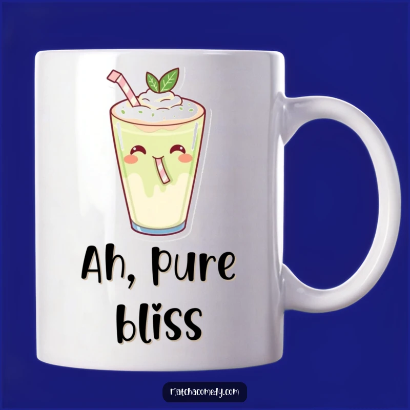 Funny Kawaii Matcha Latte Sipping Mug: Gleeful Straw Drink Gift