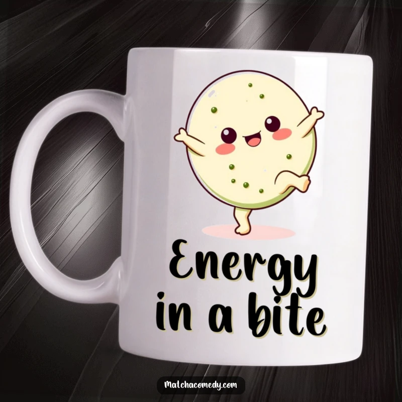 Funny Kawaii matcha cookie mug doing a cartwheel, celebrating sweet treats and energetic fun, a perfect gift for dessert lovers.
