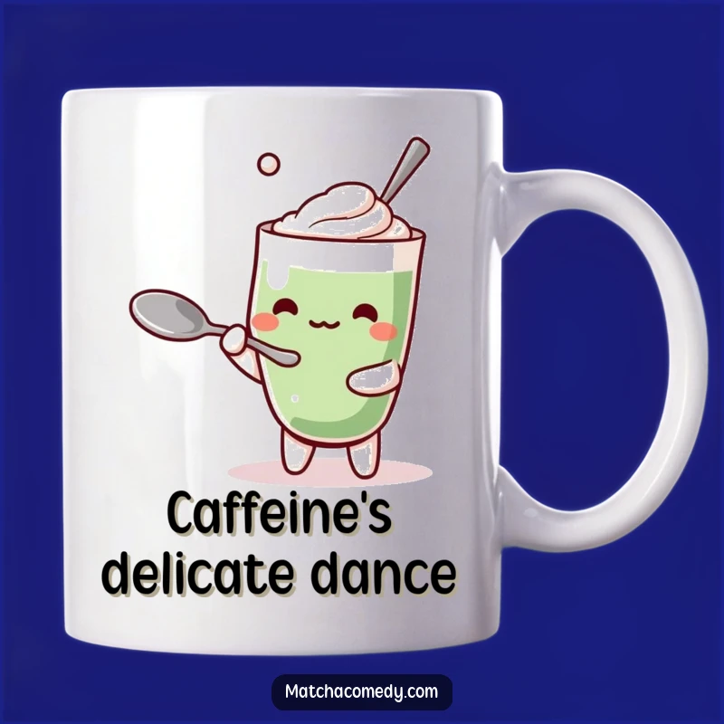 Funny Kawaii Matcha Latte Mug: Balancing Spoon Humor, Perfect Funny Gift for Clumsy Fun