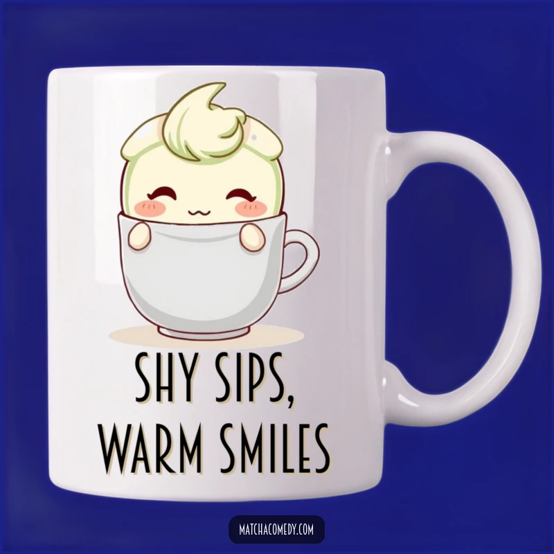 Funny Shy Matcha Latte Mug: Blushing Character, Teabag Hide, Perfect Funny Gift