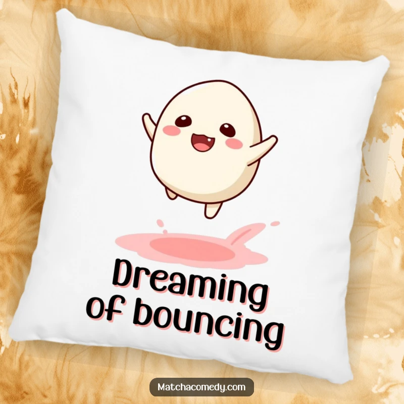 Funny Kawaii Matcha Mochi Leap Pillow: A soft pillow featuring a joyful matcha mochi in a playful leap.