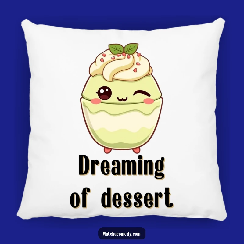 Funny Winking Matcha Parfait Pillow: Cozy & Playful Accent Gift