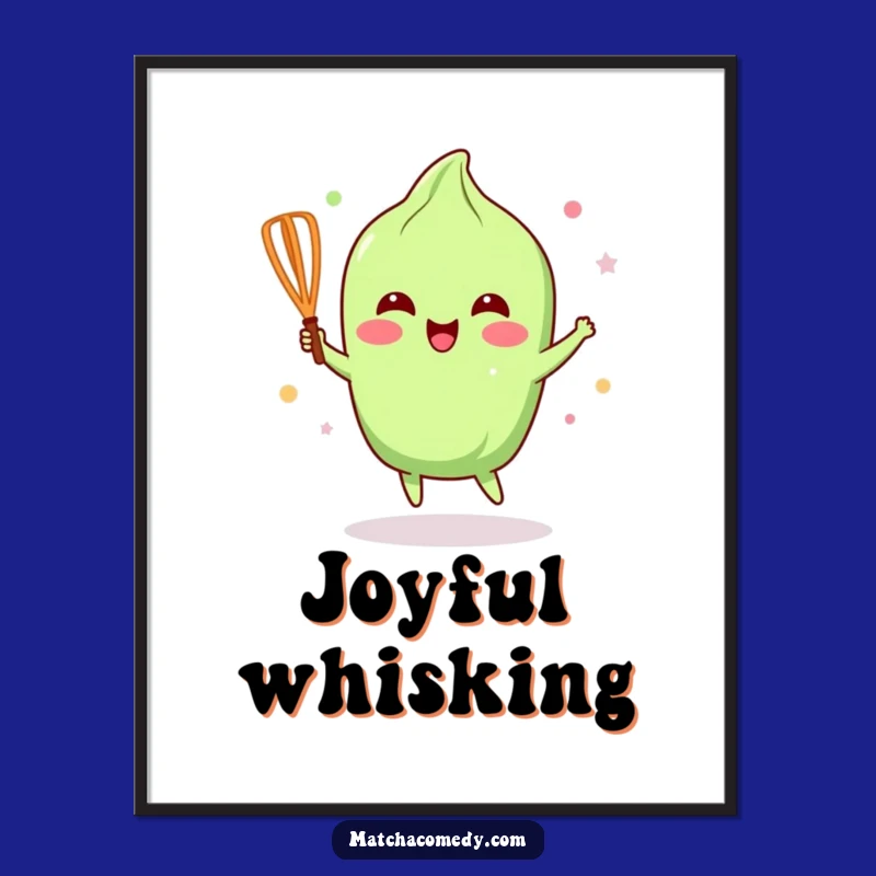Funny Happy Matcha Whisk Digital Art Print: Joyful Decor