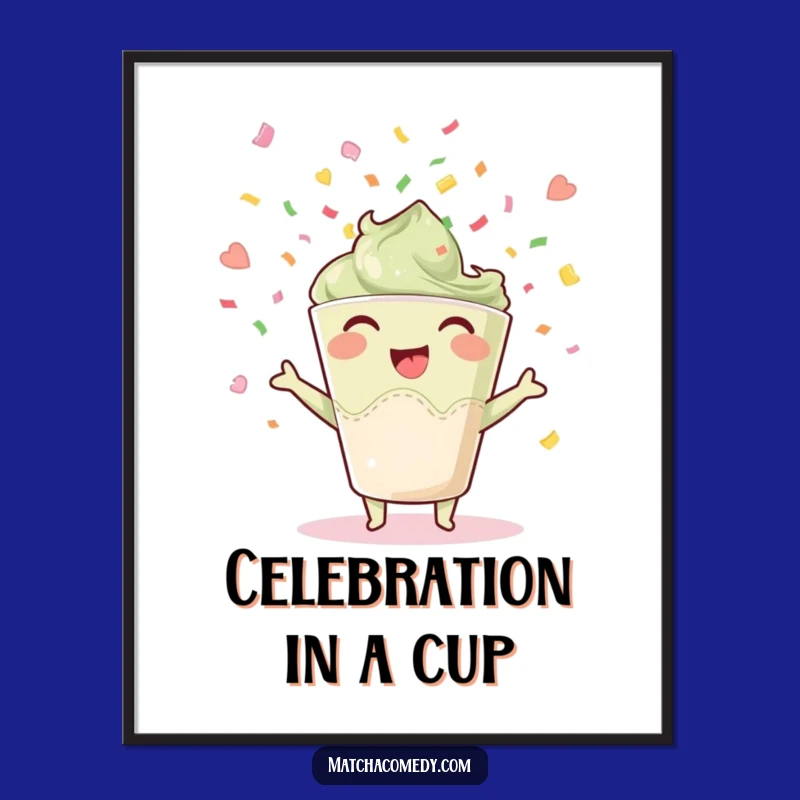 Funny Joyful Matcha Digital Art, Festive Decor for Celebrations