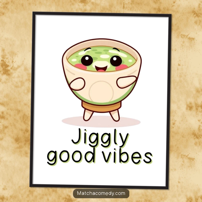 Funny matcha bowl depicted in a joyful jig, ready to be printed as cheerful digital art.