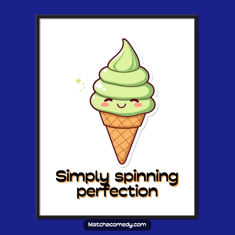 Funny Matcha Ice Cream Cone Digital Art: Instant Cheerful Wall Decor!