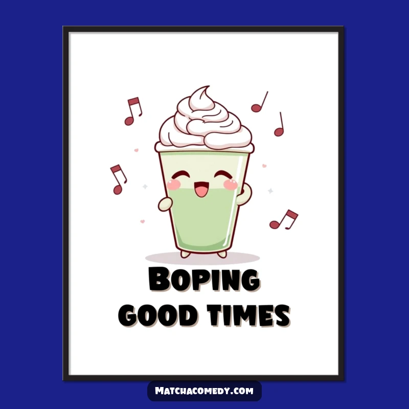 Funny Matcha Latte Digital Art: Dancing Design, Instant Cheerful Decor, Great Funny Gift!