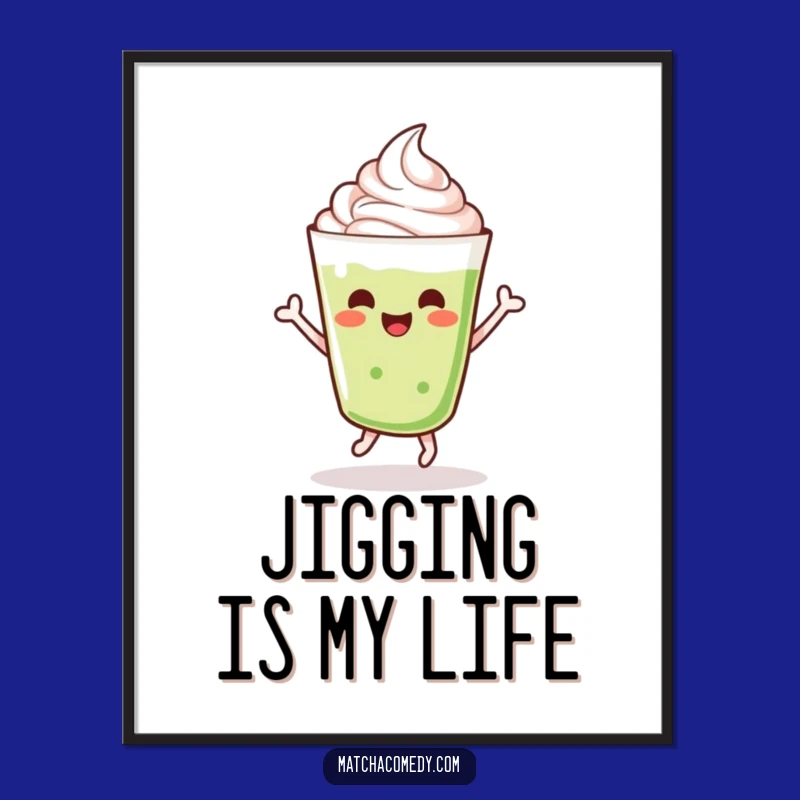 Funny Matcha Latte Digital Print: Dancing Kawaii Drink Jigging Art