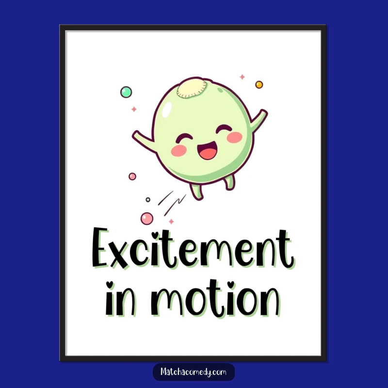 Funny Matcha Mochi Digital Art - Bouncing Excitement, Printable Joy Gift