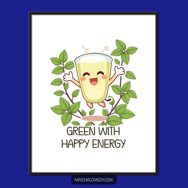 Funny Matcha Latte Joy Digital Art: Excited Jumper, Green Leaves, Instant Gift