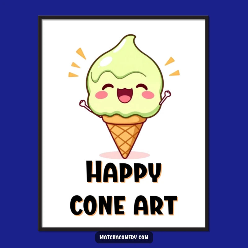 Instant Funny Kawaii Matcha Ice Cream Digital Art - Printable Sweet Gift