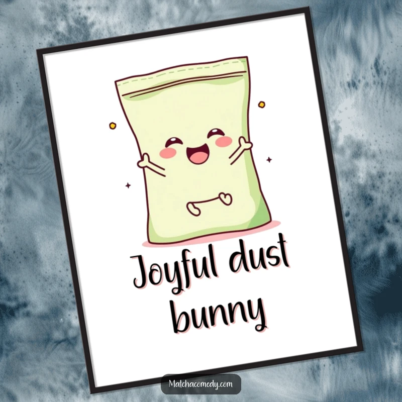 Funny Matcha Powder Bag Digital Art Print with a kawaii character with tiny legs, enthusiastically jumping for joy.