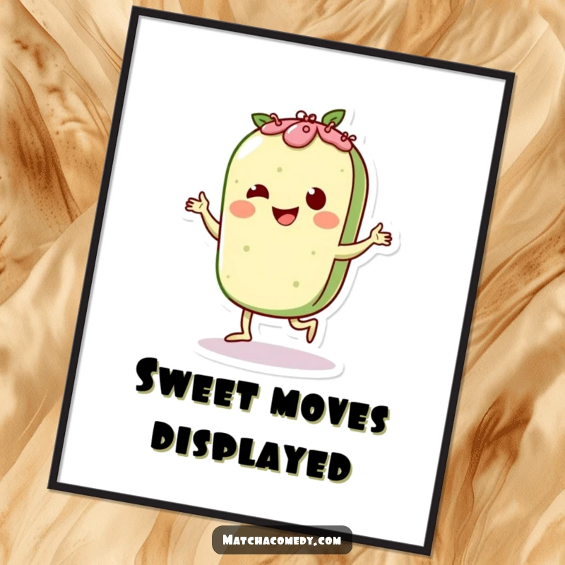 Funny Matcha Pastry Charleston Digital Art Print: A vibrant image of a character dancing energetically, ready for instant download.