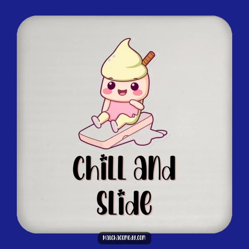 Funny Matcha Ice Cream Slide Coaster: Cute Kawaii Character, Perfect Table Gift