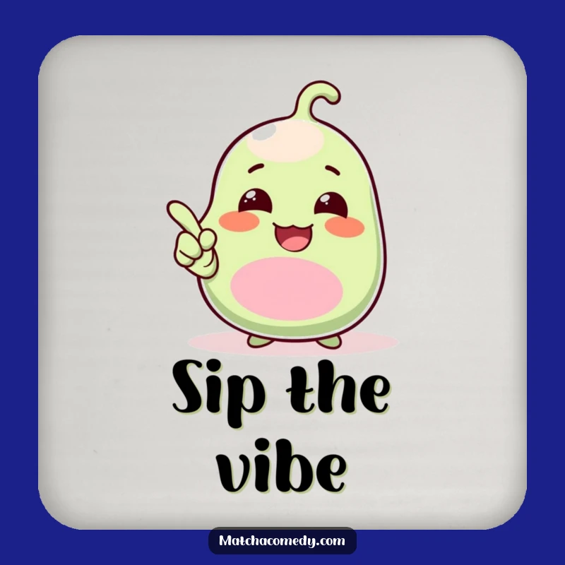 Funny Kawaii Matcha Bean Coaster Set: Giggling & Pointing - Protect Surfaces - Funny Gift!