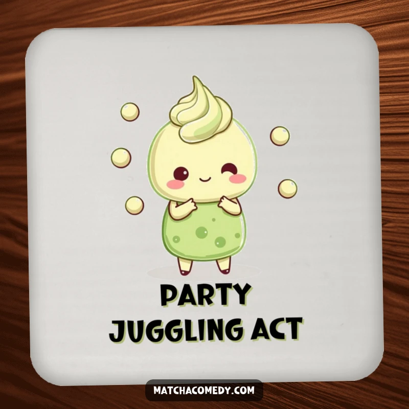 Funny Kawaii matcha dessert character juggling tiny matcha balls, absorbent material, protects tables from moisture.
