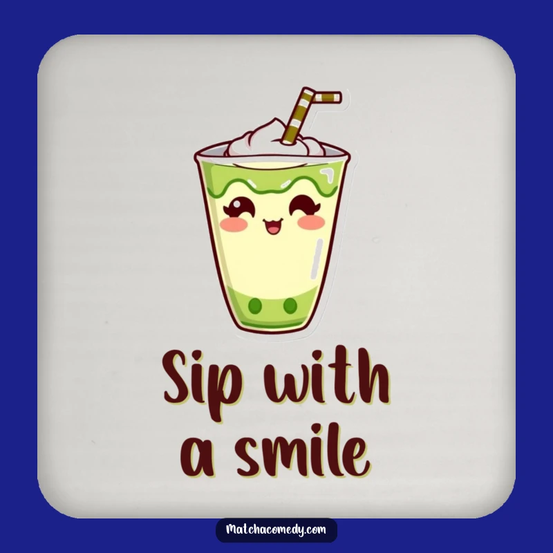 Funny Kawaii Matcha Drink Coaster: Humorous Straw Style, Cute Funny Gift for Tables