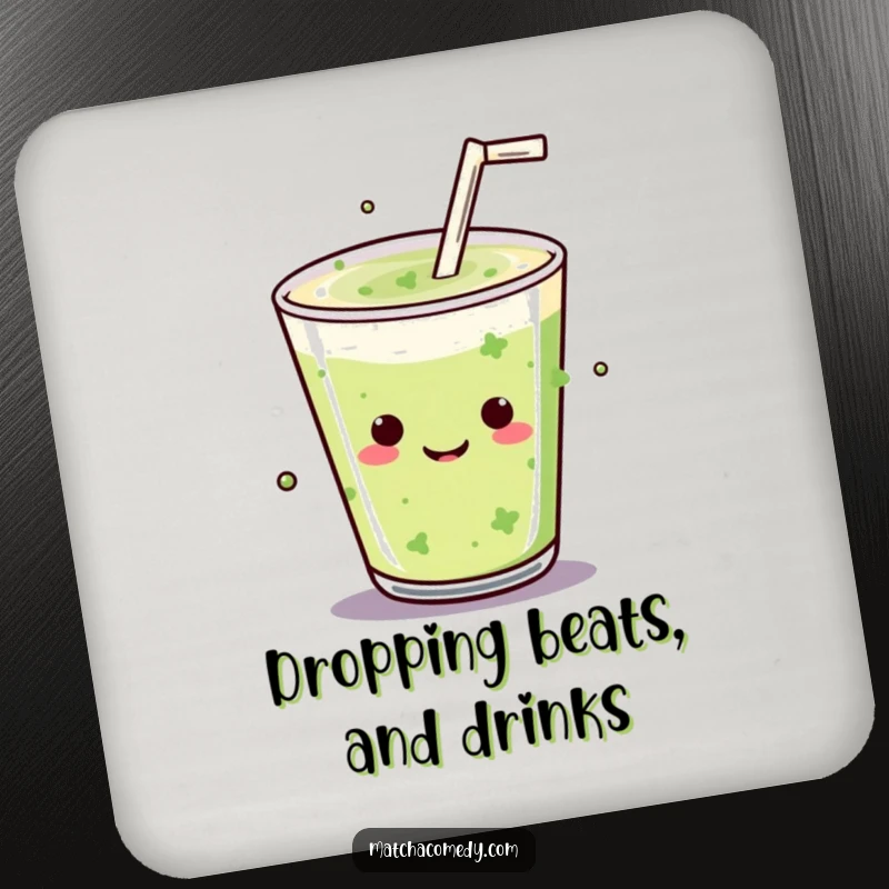 Funny Kawaii matcha drink performing a mic drop on this protective and stylish coaster.