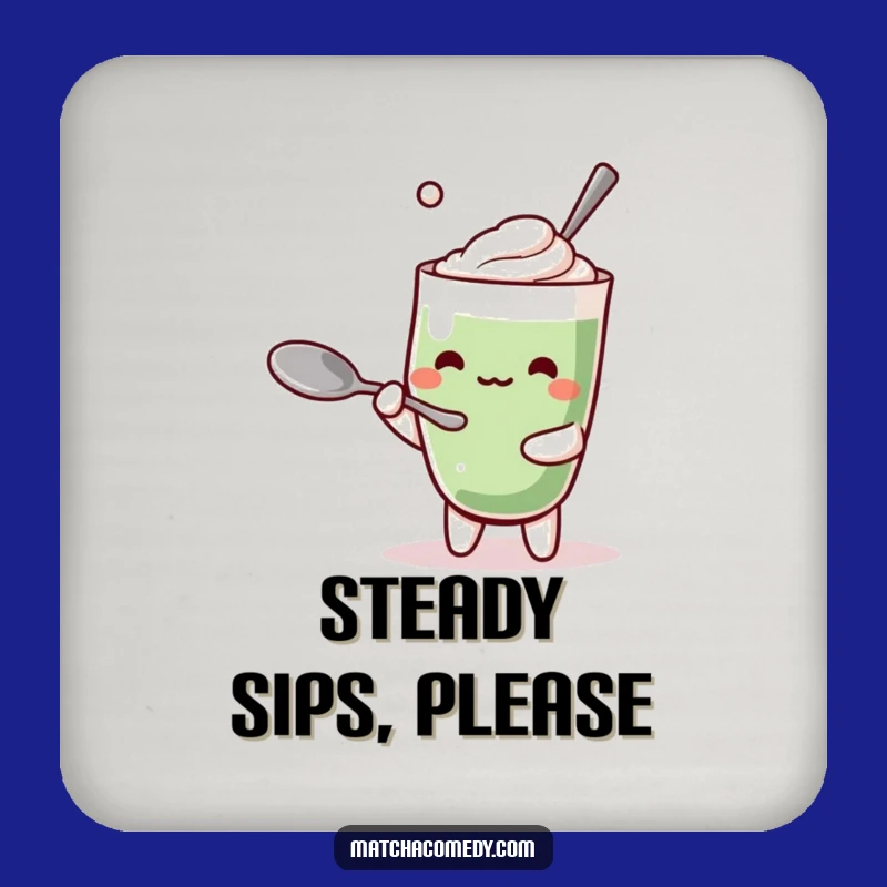 Funny Kawaii Matcha Latte Coaster: Balancing Spoon Style, Cute Funny Gift for Tables