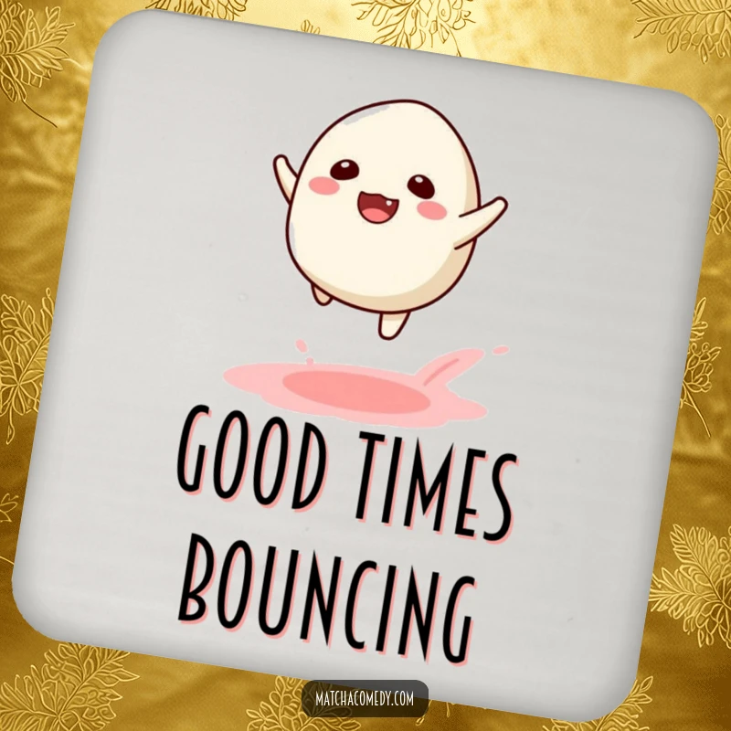 Funny Kawaii Matcha Mochi Leap Coaster: A joyful matcha mochi leaping, adding fun and protecting surfaces.