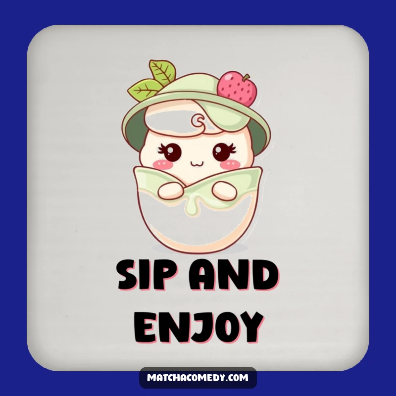Funny Matcha Parfait Coaster - Cheeky Grin Protection, Sweet Table Gift