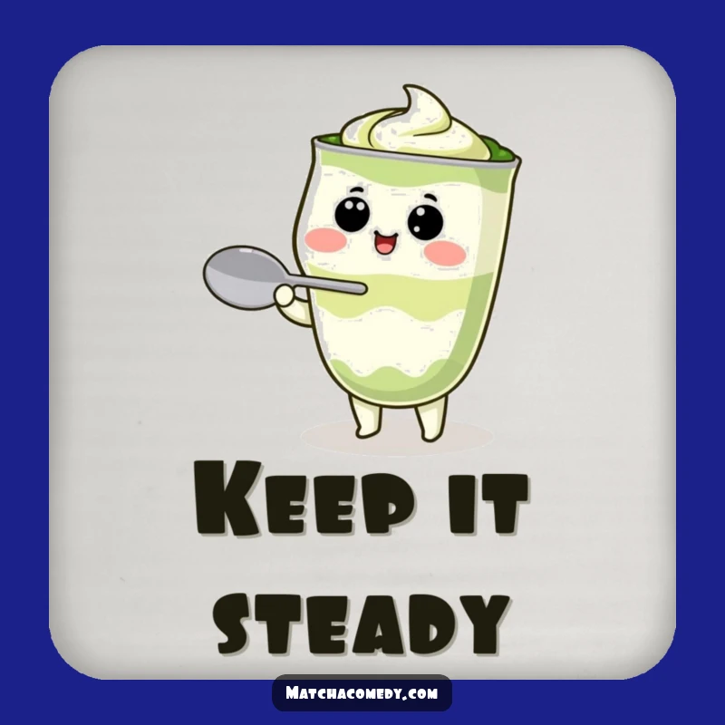 Funny Kawaii Matcha Latte Coaster - Cute Character Balancing Spoon Drink Protector