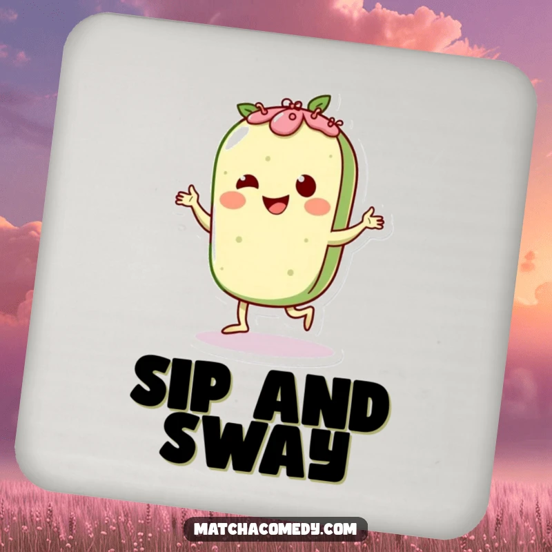 Funny Matcha Pastry Charleston Coaster: A cute character dancing, protecting surfaces with a humorous and lively design.