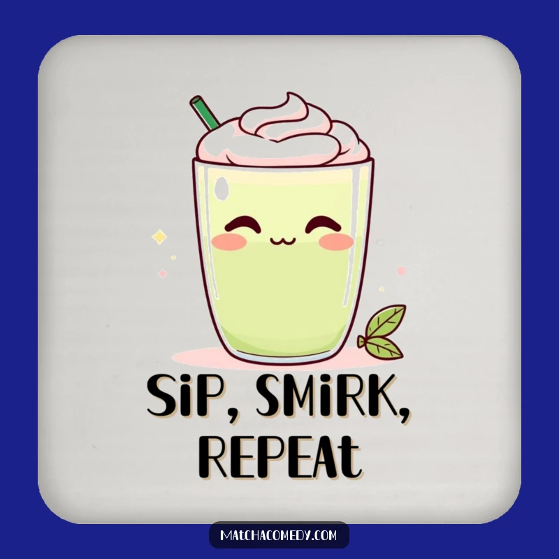 Funny Kawaii Matcha Latte Coaster - Cheeky Smirk, Protect Surfaces with Hilarious Charm