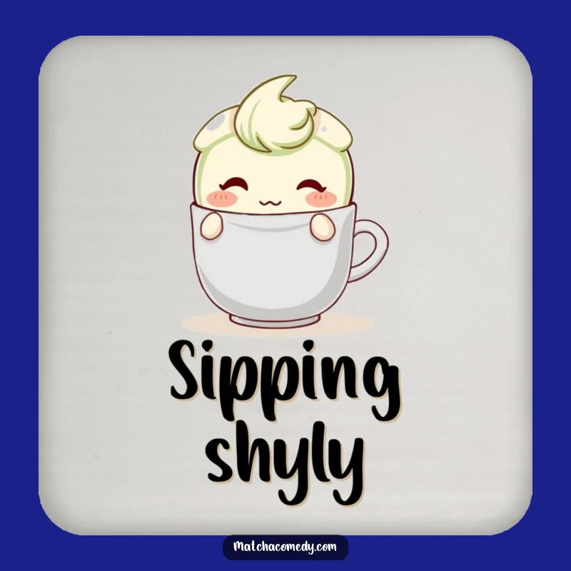 Funny Shy Matcha Latte Coaster: Blushing Character, Teabag Hide, Protective Gift