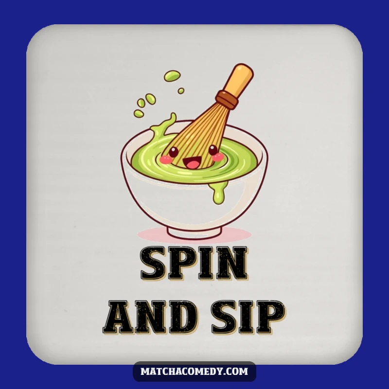 Funny Matcha Whisk Spin Coaster: Cute Kawaii Character, Perfect Table Gift