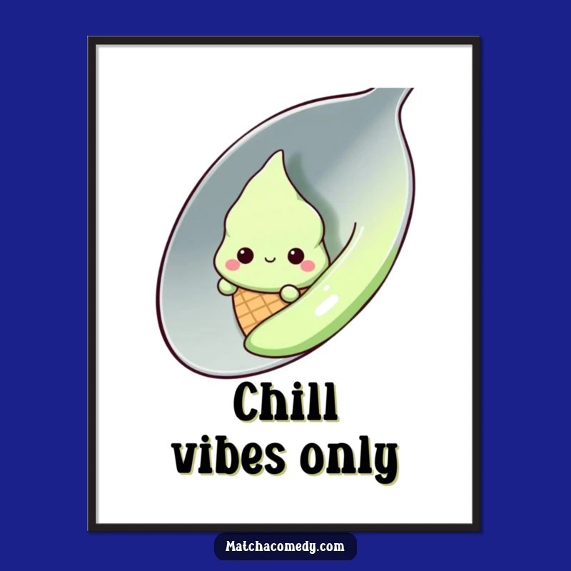 Funny Kawaii Matcha Ice Cream Cone Poster - Adorable Wall Art