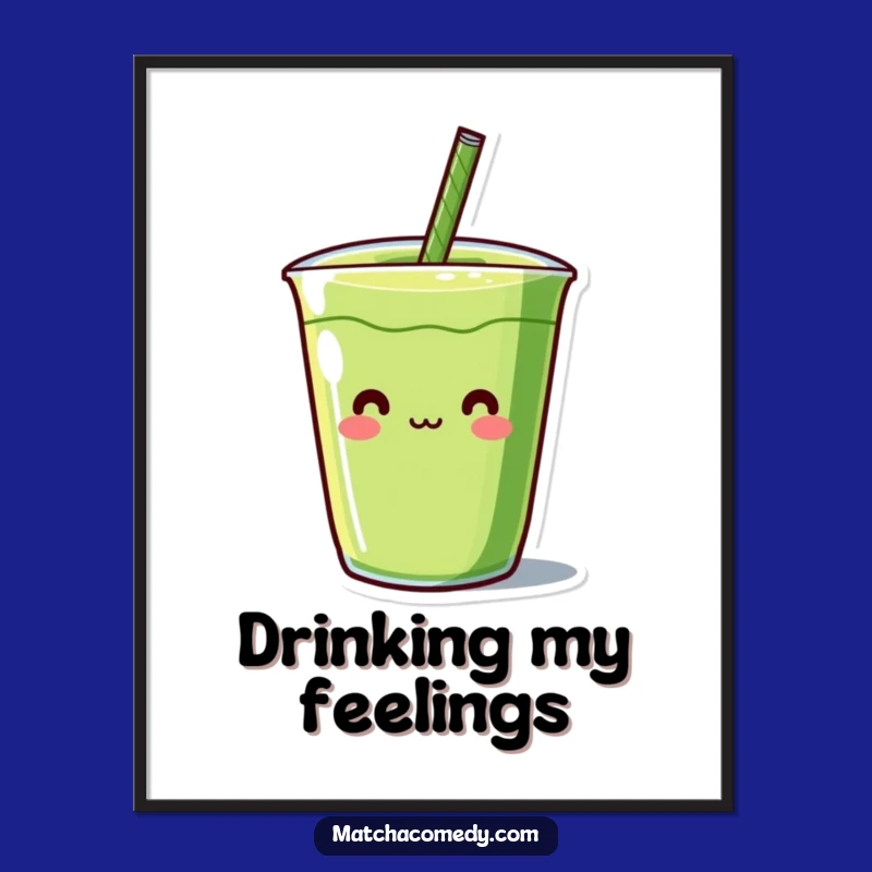 Funny Kawaii Matcha Straw Poster - Quirky Character Art, Great Gift Idea