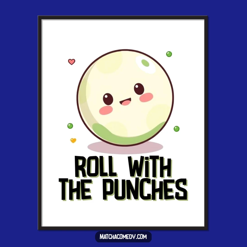 Funny Kawaii Matcha Ball Rolling Poster - Playful Wall Art for a Cheerful Room