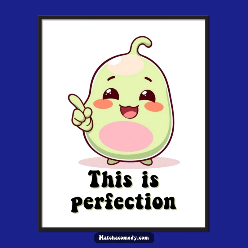 Funny Kawaii Matcha Bean Poster: Giggling Bean Pointing Up - Vibrant Wall Art - Funny Gift!