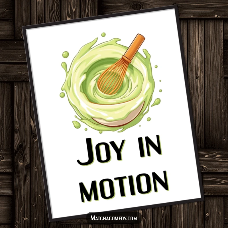 Funny matcha whisk artwork depicting a swirling vortex of happiness and vibrant colors, perfect for wall decor.